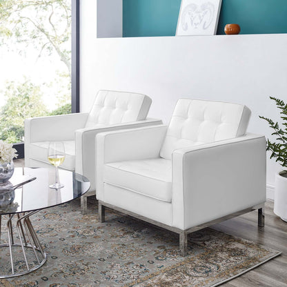 Loft Tufted Vegan Leather Armchairs Set of 2 by Modway