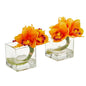 Cymbidium Orchid Artificial Arrangement In Glass Vase (Set Of 2)