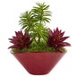Succulent Garden Artificial Plant in Burgundy Vase