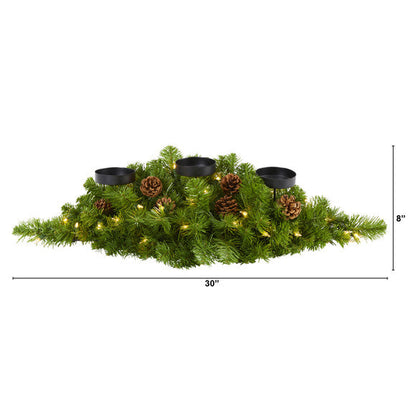 30" Christmas Artificial Pine Triple Candelabrum w/35 Clear Lights