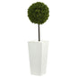 3.5' Boxwood Ball Topiary Artificial Tree in White Tower Planter UV Resistant