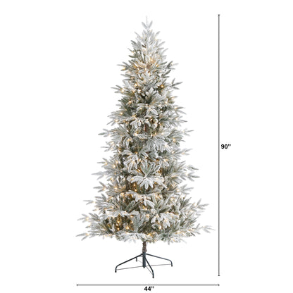 7.5' Flocked Manchester Spruce Artificial Christmas Tree w/ 450 Lights