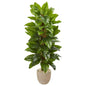 58"  Large Leaf Philodendron Artificial Plant in Sand Stone Planter (Real Touch)