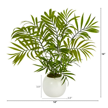 14" Mini Areca Palm Artificial Plant in White Planter
