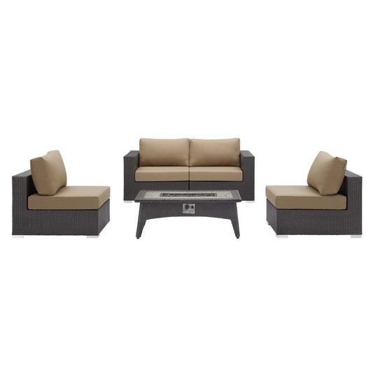 Convene 5 Piece Set Outdoor Patio with Fire Pit by Modway