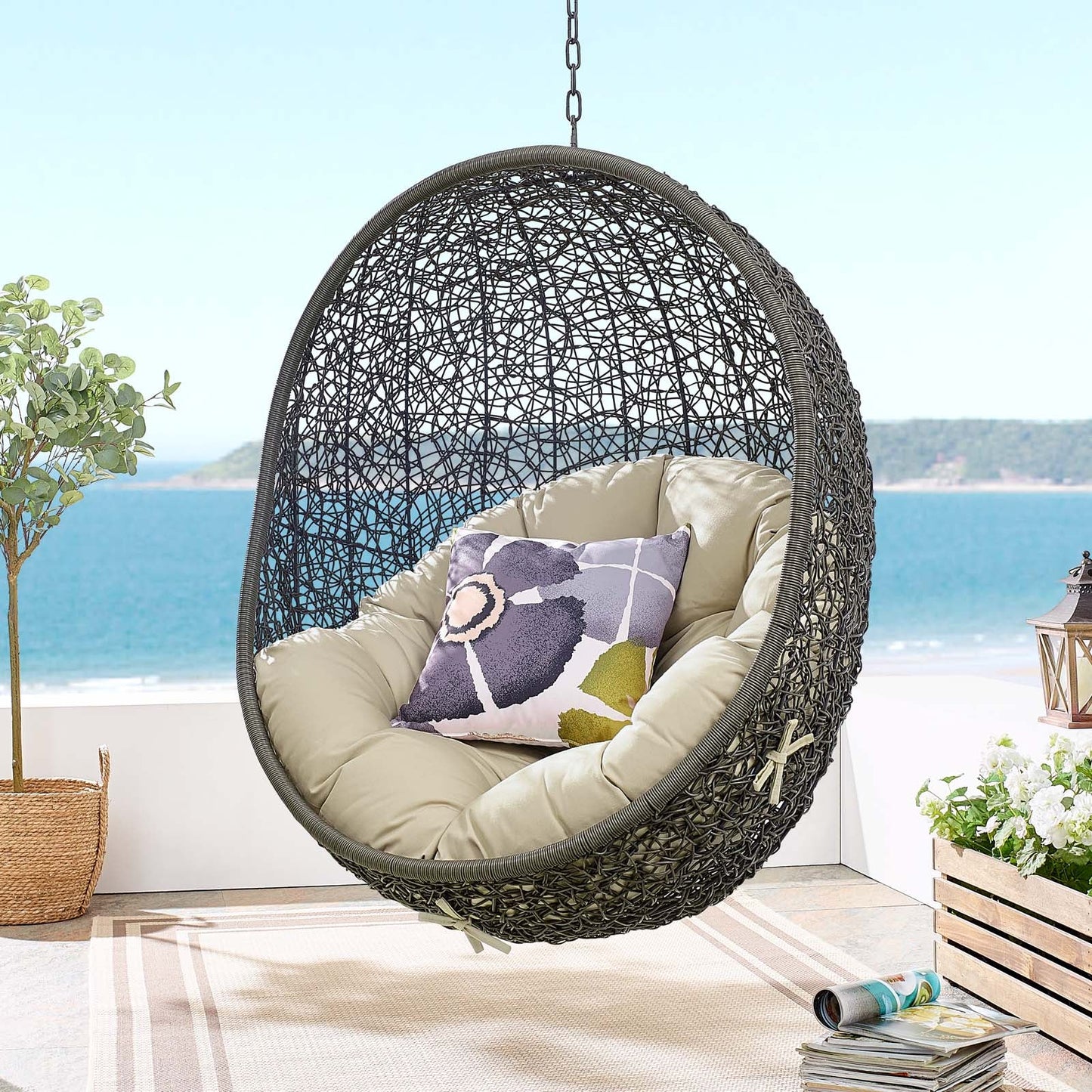 Hide Sunbrella¨ Fabric Swing Outdoor Patio Lounge Chair Without Stand by Modway