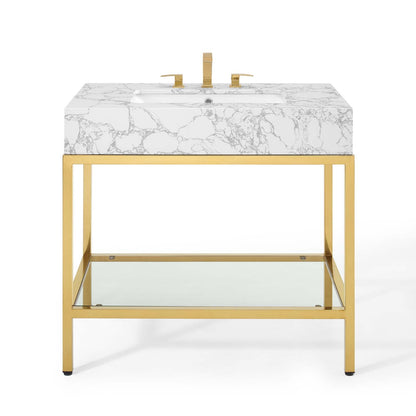 Kingsley 36" Gold Stainless Steel Bathroom Vanity by Modway