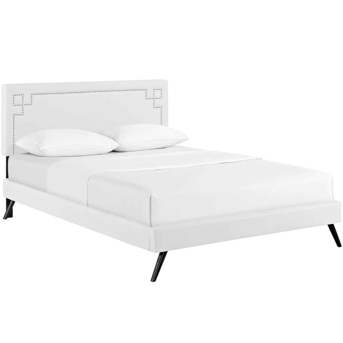 Ruthie Vinyl Full Platform Bed with Round Splayed Legs by Modway