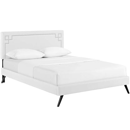 Ruthie Vinyl Full Platform Bed with Round Splayed Legs by Modway