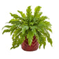 14"  Fern Artificial Plant in Red Vase