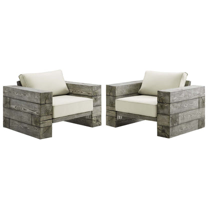 Manteo Rustic Coastal Outdoor Patio Sunbrella¨ Lounge Armchair Set of 2