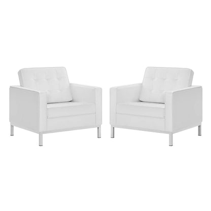 Loft Tufted Vegan Leather Armchairs Set of 2 by Modway