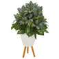37" Mixed Greens Artificial Plant in White Planter with Stand