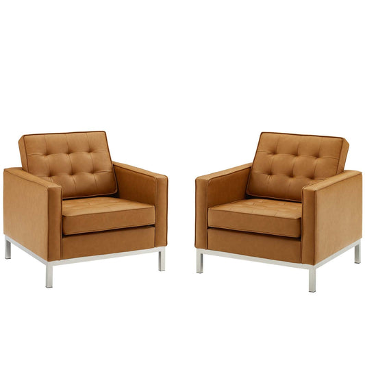 Loft Tufted Vegan Leather Armchairs Set of 2 by Modway