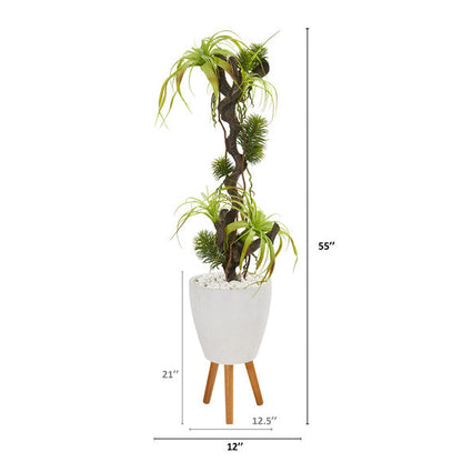 55" Tillandsia Artificial Plant in White Planter with Stand
