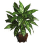 Silver King w/Wood Vase Silk Plant