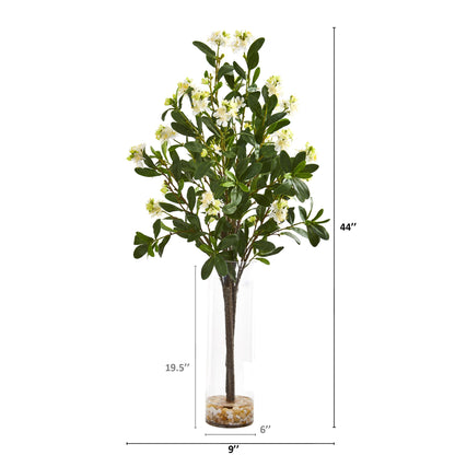 44" Peach Blossom Artificial Arrangement in Glass Vase