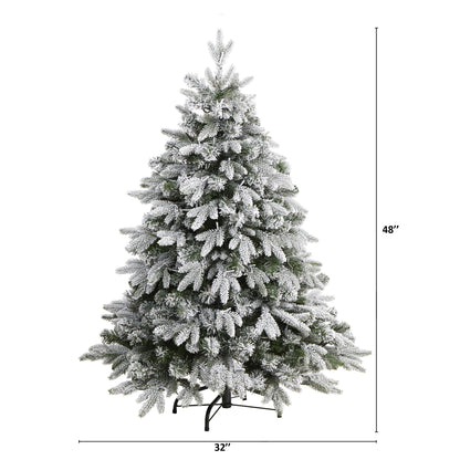 4' Flocked Full Bodied Swedish Spruce Artificial Christmas Tree w/170 Clear LED