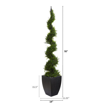 70" Cypress Artificial Spiral Tree in Black Planter
