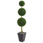 6' Boxwood Triple Ball Topiary Artificial Tree in Slate Planter UV Resistant