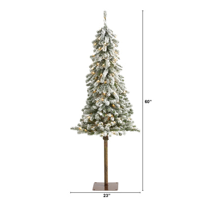 5' Flocked Alpine Christmas Artificial Tree w/150 Lights/ 405 Bendable Branches