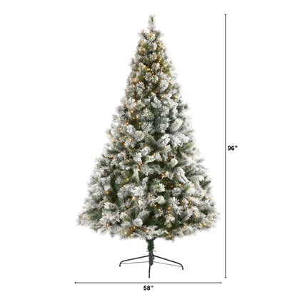 8' Flocked Oregon Pine Artificial Christmas Tree with 500 Clear Lights