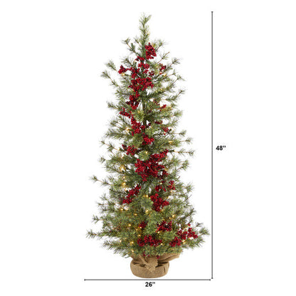 4' Berry and Pine Artificial Christmas Tree with 100 Warm White Lights