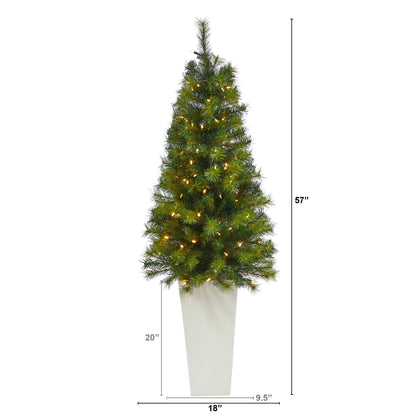 57' Green Valley Pine Artificial Christmas Tree w/ 100 Warm White LED Lights
