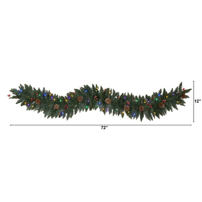 6' Snow Dusted Artificial Christmas Garland w/ 50 Multicolored LED Lights