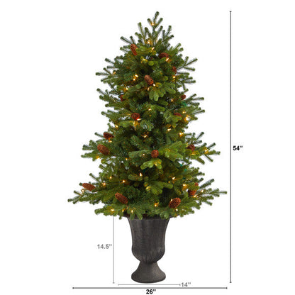 4.5' Yukon Mountain Fir Artificial Christmas Tree w/ 100 Clear Lights, Pine Cone
