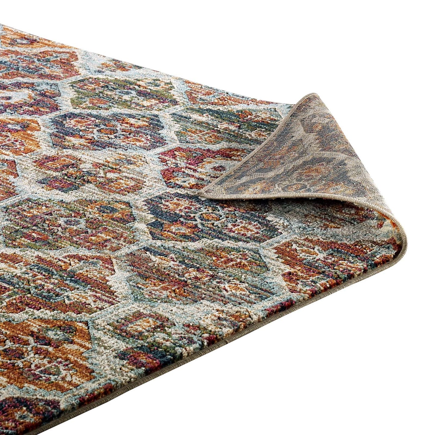 Tribute Azalea Distressed Vintage Floral Lattice 5x8 Area Rug by Modway
