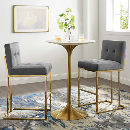 Privy Gold Stainless Steel Performance Velvet Bar Stool Set of 2 by Modway