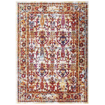 Entourage Jessa Distressed Vintage Floral Lattice 5x8 Area Rug by Modway