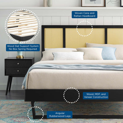 Kelsea Cane and Wood Full Platform Bed With Angular Legs by Modway