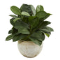 26" Artificial Rubber Plant In Stone Planter 9244 By Nearly Natural