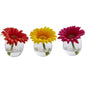 Gerbera Daisy Artificial Arrangement in Glass Vase (Set of 3)