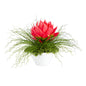 26" Musella and Grass Artificial Arrangement in White Vase