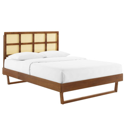 Sidney Cane and Wood Full Platform Bed With Angular Legs by Modway