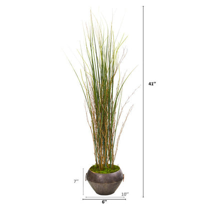 41" Grass and Bamboo Artificial Plant in Metal Bowl