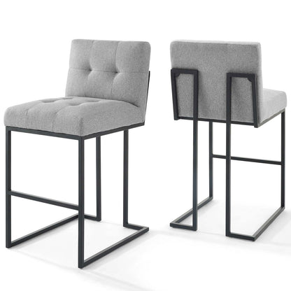Privy Black Stainless Steel Upholstered Fabric Bar Stool Set of 2 by Modway