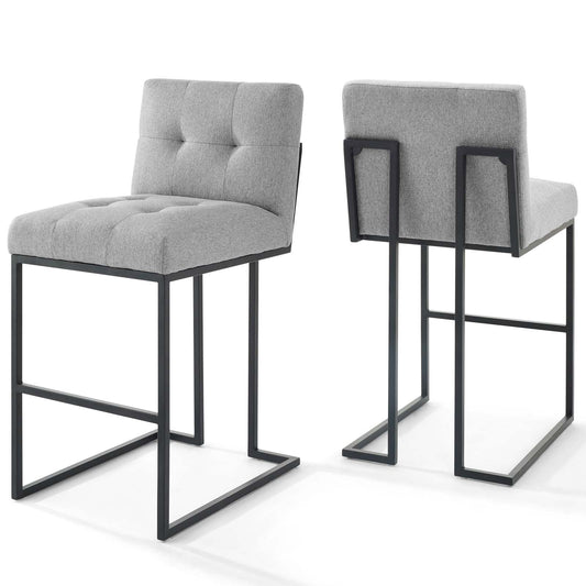 Privy Black Stainless Steel Upholstered Fabric Bar Stool Set of 2 by Modway