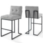 Privy Black Stainless Steel Upholstered Fabric Bar Stool Set of 2 by Modway