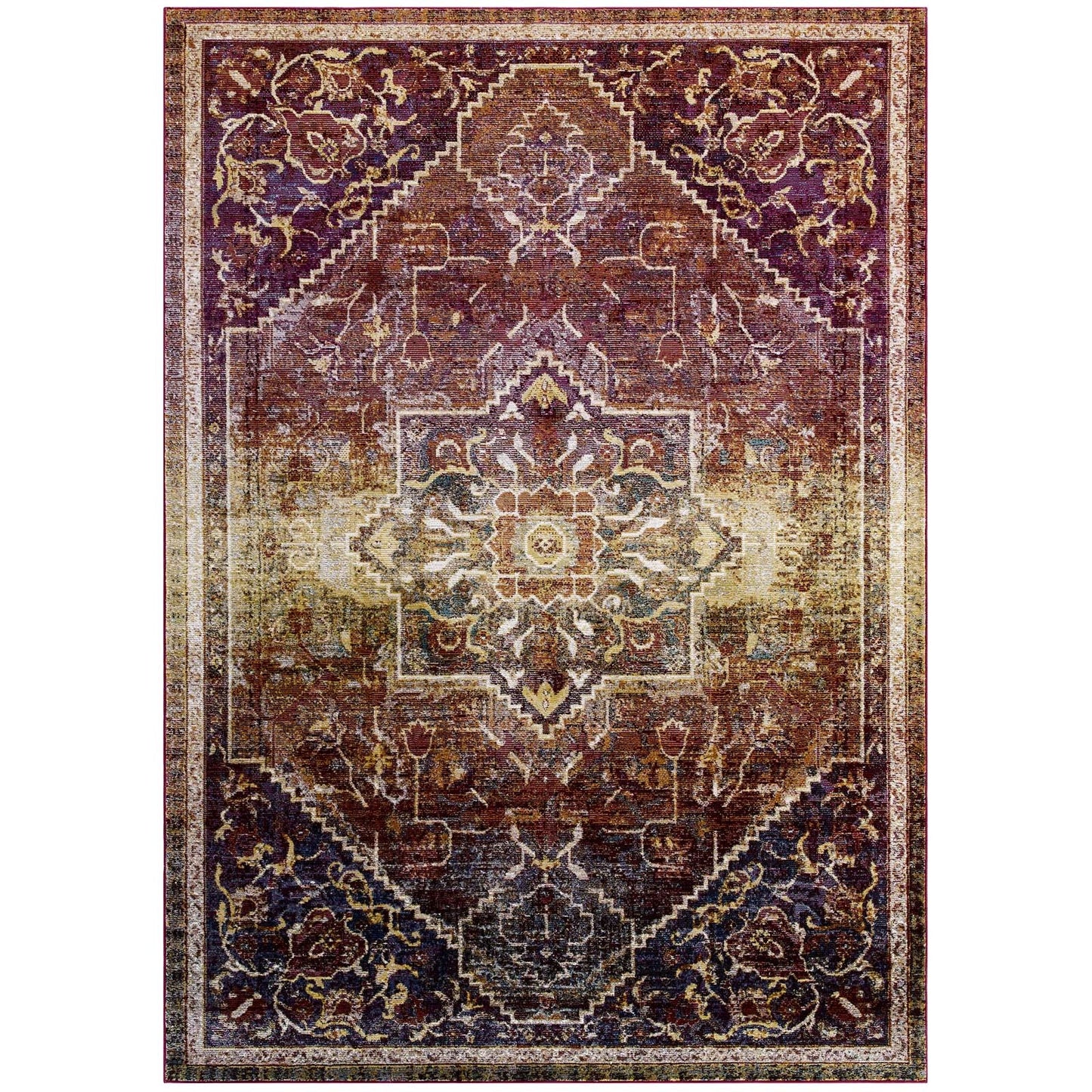 Success Kaede Transitional Distressed Vintage Floral Vintage Medallion 4x6 Area Rug by Modway