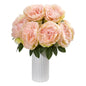 Peony Artificial Arrangement In White Vase 1862-PK By Nearly Natural
