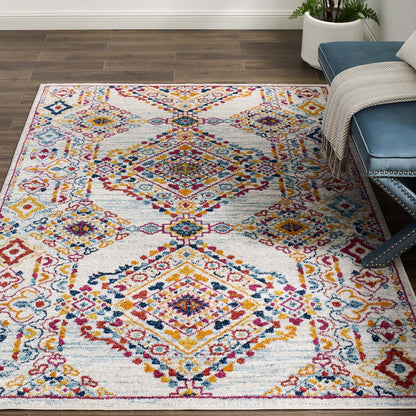 Entourage Khalida Distressed Vintage Floral Lattice 5x8 Area Rug by Modway