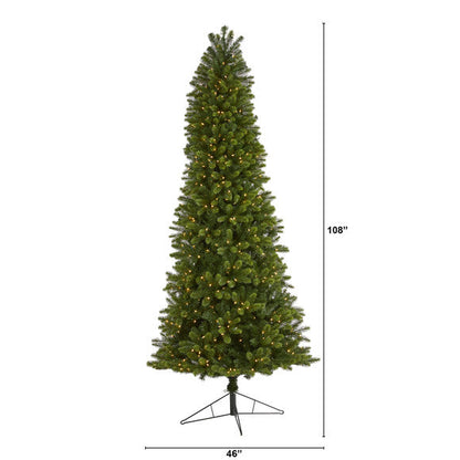 9' Slim Virginia Spruce Artificial Christmas Tree w 750 Warm White LED Lights