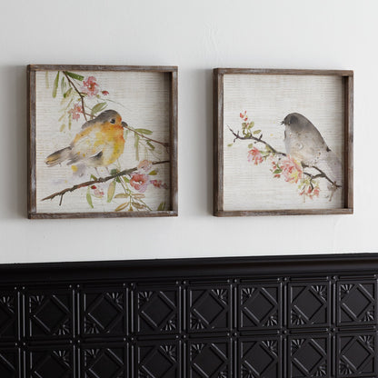 Wood Framed Watercolor Bird Plaque (Set of 2)