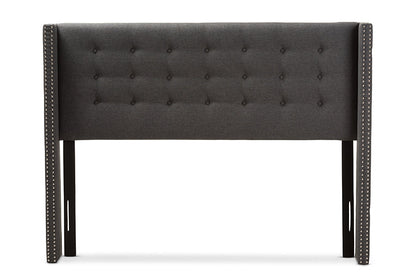 Baxton Studio Ginaro Modern And Contemporary Dark Grey Fabric Button-Tufted Nail head Queen Size Winged Headboard