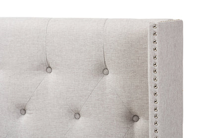 Baxton Studio Ally Modern And Contemporary Greyish Beige Fabric Button-Tufted Nail head King Size Winged Headboard