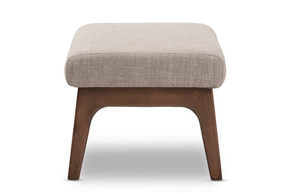 Baxton Studio Bianca Mid-Century Modern Walnut Wood Light Grey Fabric Ottoman